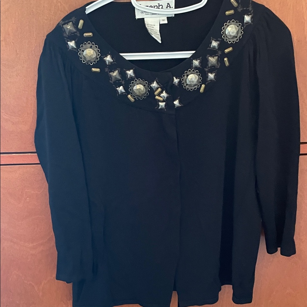 Joseph A brand  Black Embellished Blouse sz M